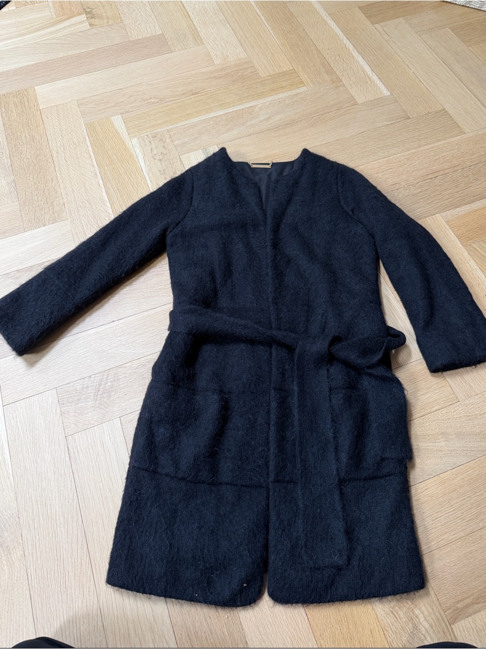 Diane Von Furstenberg DVF Black Belted Wool-Blend Cardigan Coat size small